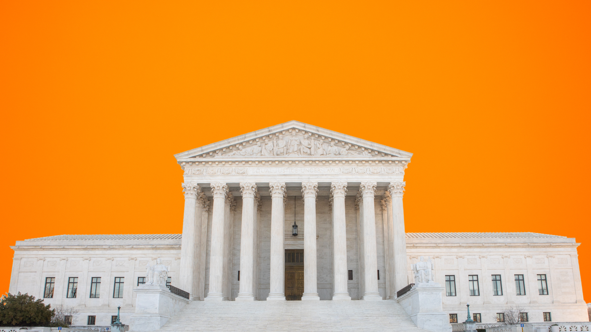 Image of the Supreme Court with an orange emergency background